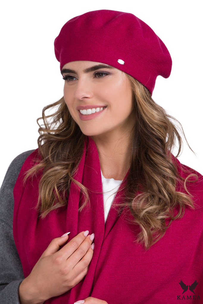 Beret Damski, Model: Inezz, Kolor: fuksja, Skład materiału: 40% Akryl; 25% Wiskoza; 20% Wełna; 15% Elastan, Przeznaczenie: Jesień/Zima, Rozmiar: Uniwersalny (54-60)
