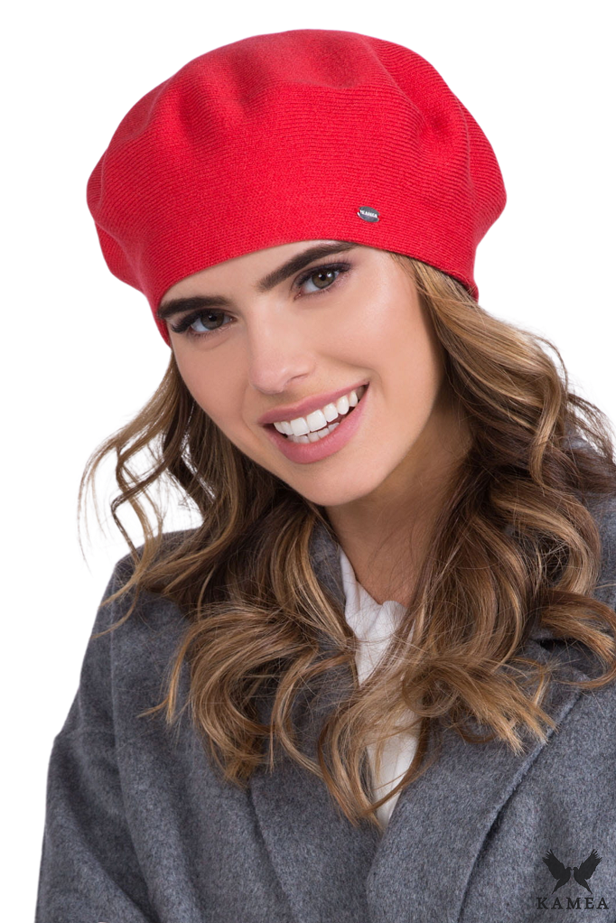 Beret Damski, Model: Inezz, Kolor: jasny czerwony, Skład materiału: 40% Akryl; 25% Wiskoza; 20% Wełna; 15% Elastan, Przeznaczenie: Jesień/Zima, Rozmiar: Uniwersalny (54-60)