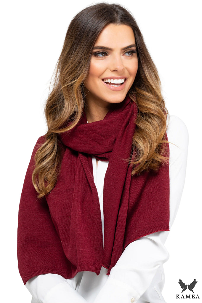 Model: Szalik-05, Kolor: bordowy, Skład materiału: 40% Akryl; 25% Wiskoza; 20% Wełna; 15% Elastan