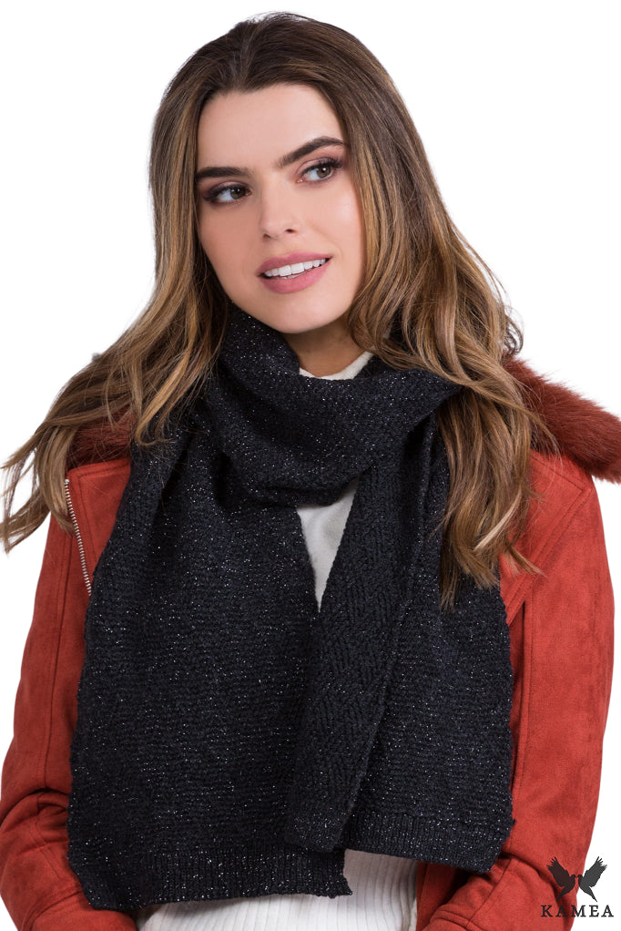 Szalik Damski, Model: Ibiza-Szalik, Kolor: grafitowy, Skład materiału: 70% Meryno Wełna; 30% Poliakryl