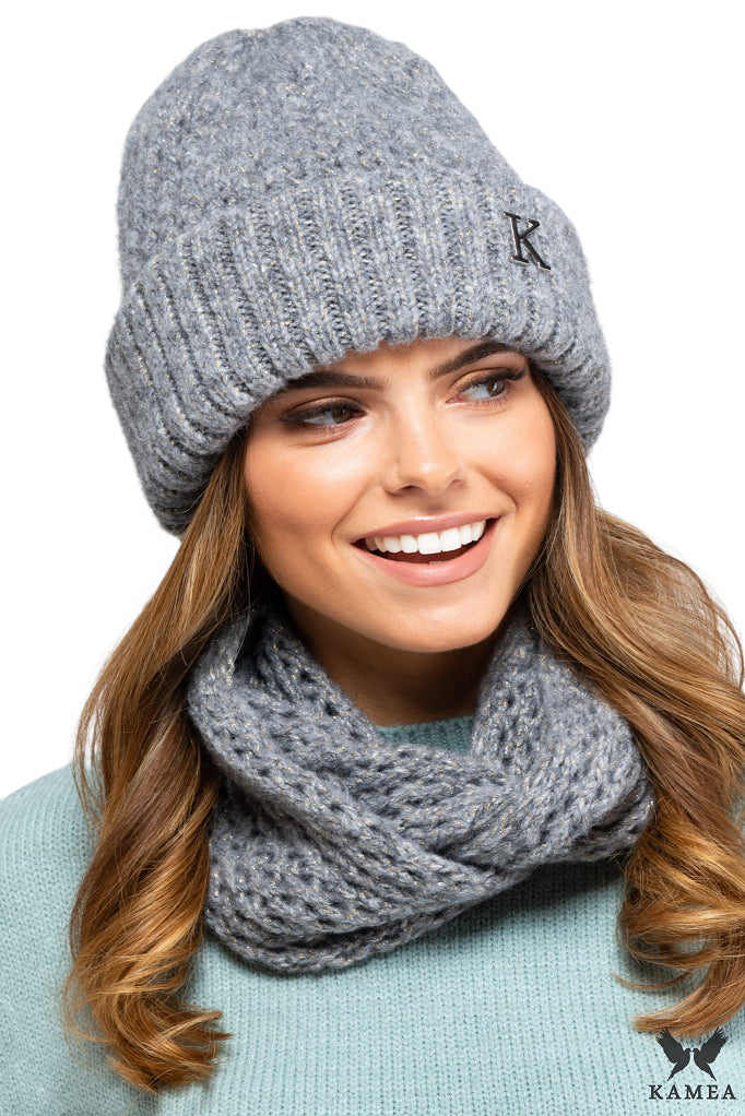 Komin Damski, Model: Arkansas-Komin, Kolor: szary, Skład materiału: 44% Poliakryl; 21% Poliester Metalic; 20% Poliamid; 10% Wełna; 5% Alpaka