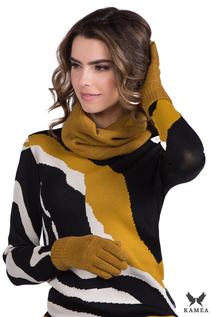 Komin Dámský, Model: Komin*04, Barva: hořčicová, Složení materiálu: 50% Akryl; 30% Vlna; 20% Polyamid