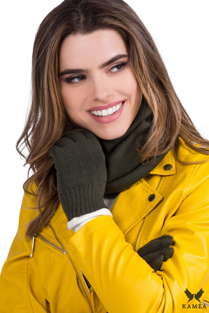Komin Dámský, Model: Komin*04, Barva: khaki, Složení materiálu: 50% Akryl; 30% Vlna; 20% Polyamid