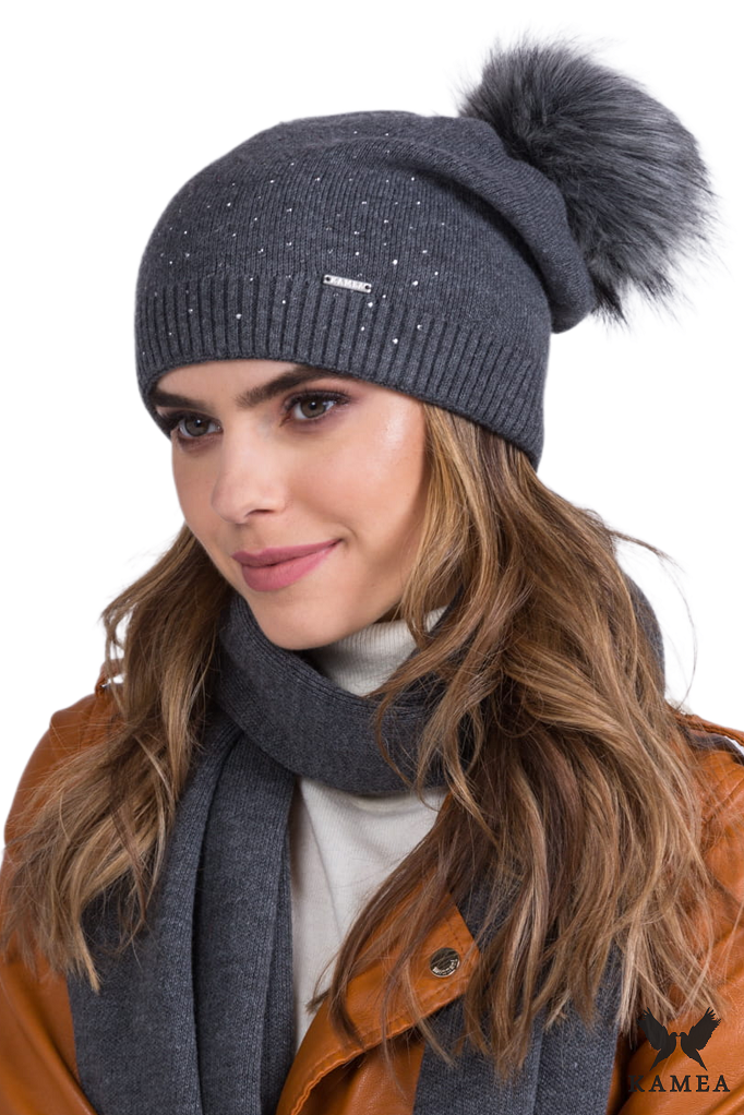 Czapki, Model: Maja, Kolor: grafitowy, Skład materiału: 100% Akryl, Rozmiar: Uniwersalny (54-60)