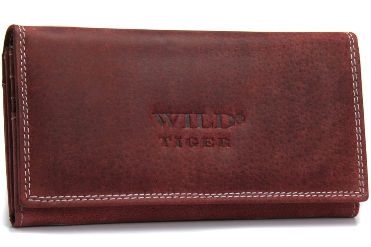 Portfel damski Wild Tiger z ciemnoczerwonej skóry nubukowej o dużej pojemności i eleganckim designie | Spironik.pl