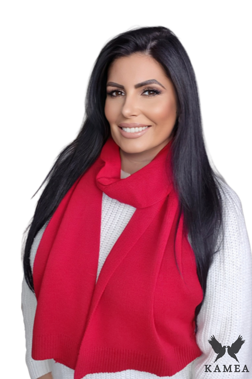 Model: Szalik-06, Kolor: czerwony, Skład materiału: 50% Akryl; 30% Wełna; 20% Poliamid