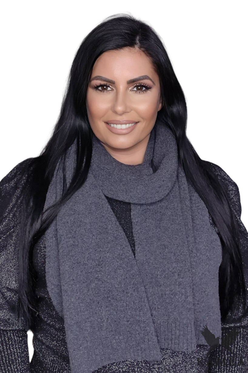 Szalik Damski, Model: Atena-Szalik, Kolor: grafitowy, Skład materiału: 100% Recycled Wełna Extrafine