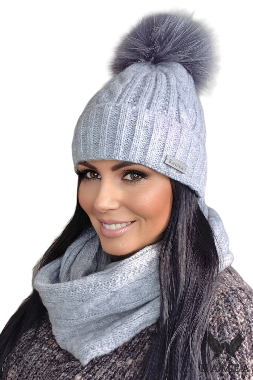 Komin Damski, Model: Nicky-Komin, Kolor: szary, Skład materiału: 57% Akryl; 29% Poliamid; 7% Wiskoza; 7% Wełna (Komin Damski, zdjęcie 2)