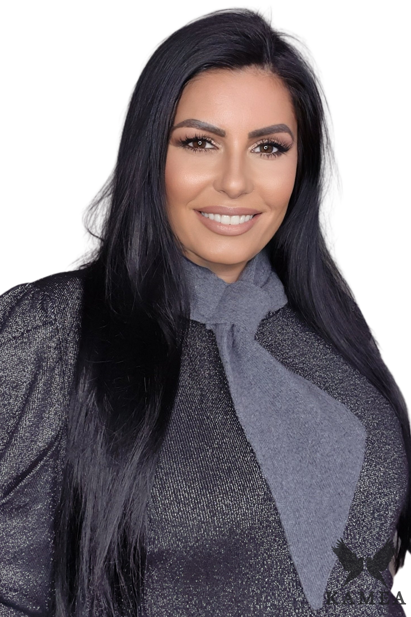 Model: Szalik-07, Kolor: ciemny szary, Skład materiału: 100% Wełna