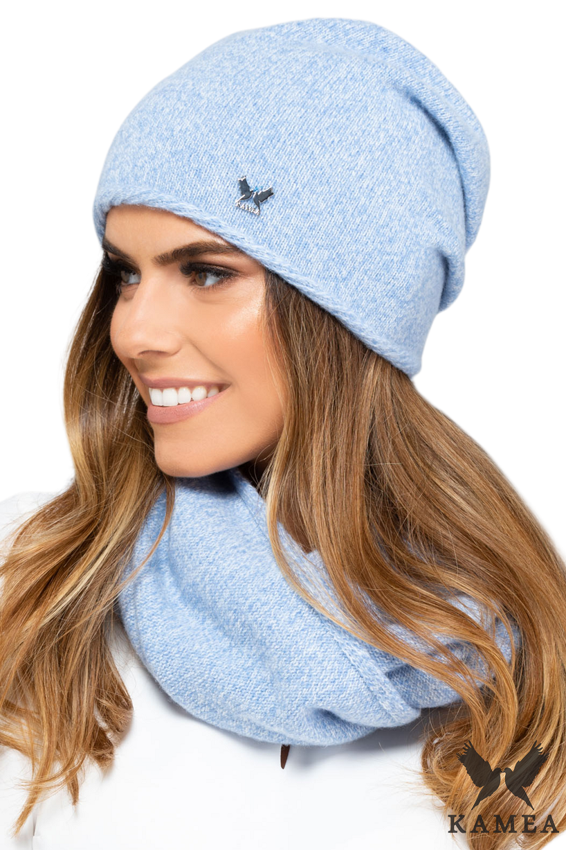 Czapki, Model: Anna, Kolor: niebieski, Skład materiału: 80% Wełna; 20% Poliamid, Przeznaczenie: Jesień/Zima, Rozmiar: Uniwersalny (54-60)