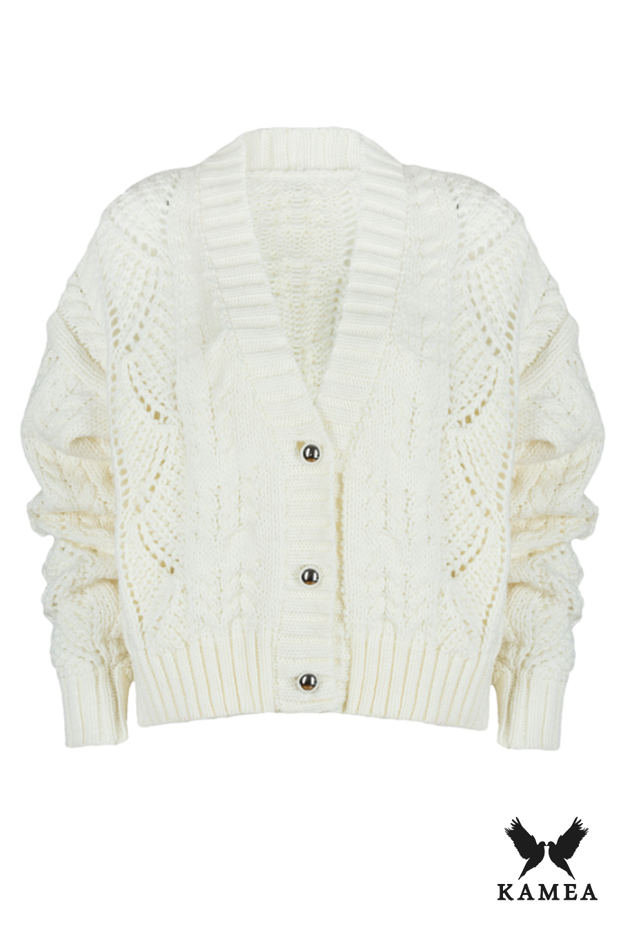 Kardigan Damski, Model: Kiara, Kolor: ekru, Skład materiału: 60% Akryl; 30% Wełna; 10% Alpaka, Przeznaczenie: Wielosezonowe (Kardigan Damski, zdjęcie 3)