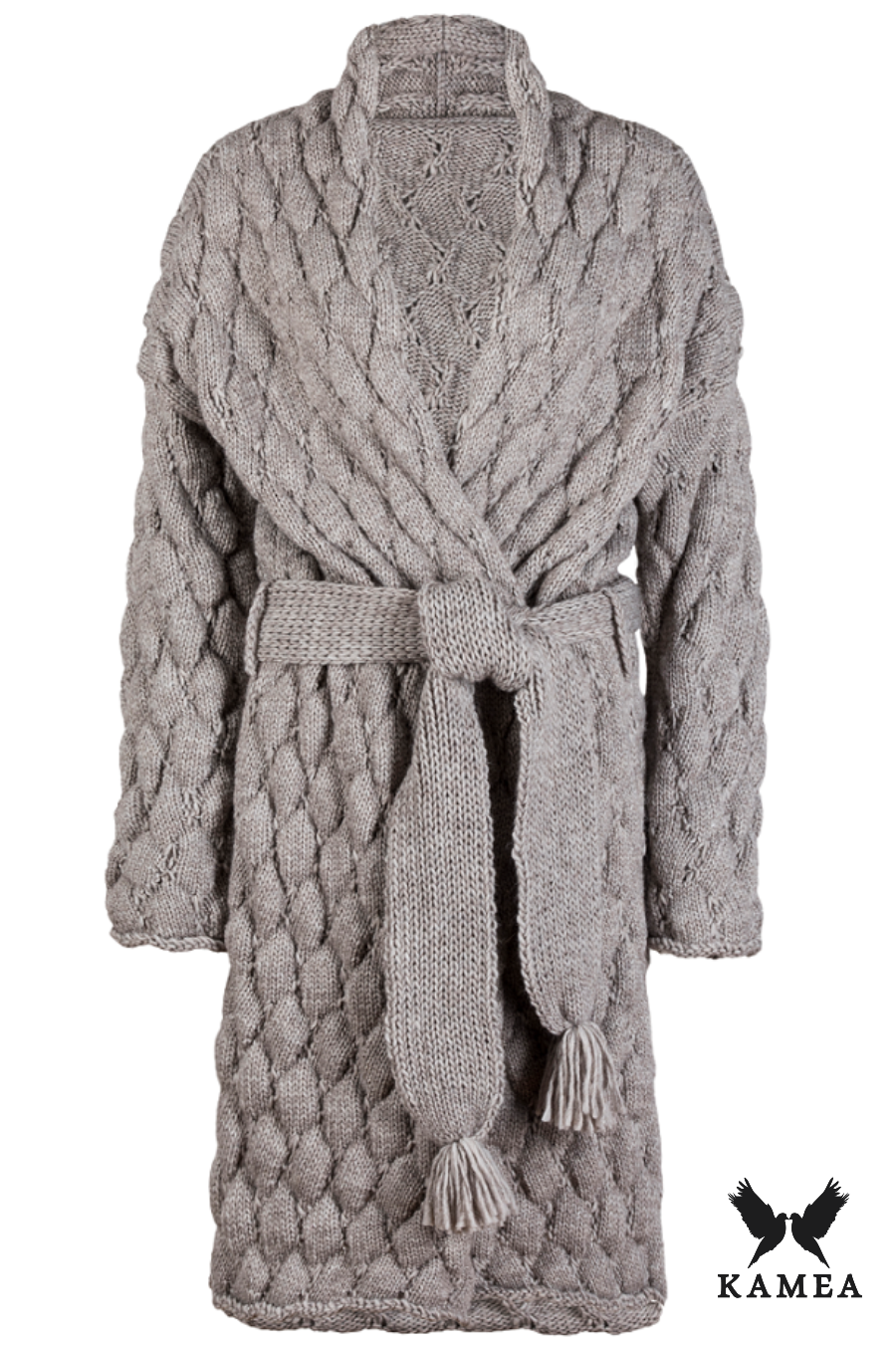 Kardigan Damski, Model: Bianka, Kolor: ciemny beżowy, Skład materiału: 58% Akryl; 30% Wełna; 10% Alpaka; 2% Poliester (Kardigan Damski, zdjęcie 3)