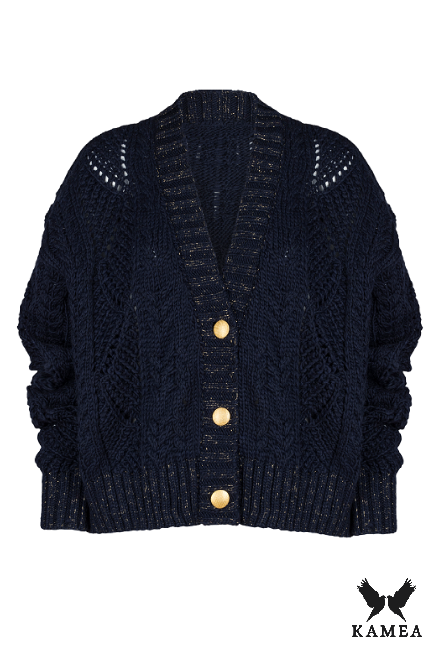 Kardigan Damski, Model: Karmen, Kolor: granatowy, Skład materiału: 58% Akryl; 30% Wełna; 10% Alpaka; 2% Lurex, Przeznaczenie: Wielosezonowe (Kardigan Damski, zdjęcie 3)