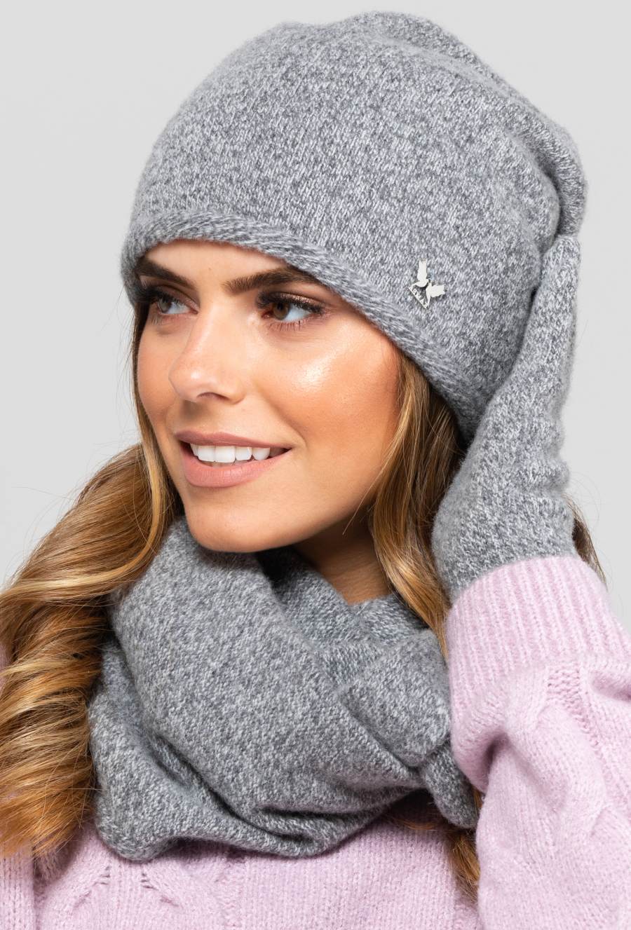 Rękawiczki, Model: Anna-Rękawiczki, Kolor: szary, Skład materiału: 80% Wełna; 20% Poliamid, Rozmiar: Uniwersalny (Rękawiczki, zdjęcie 3)