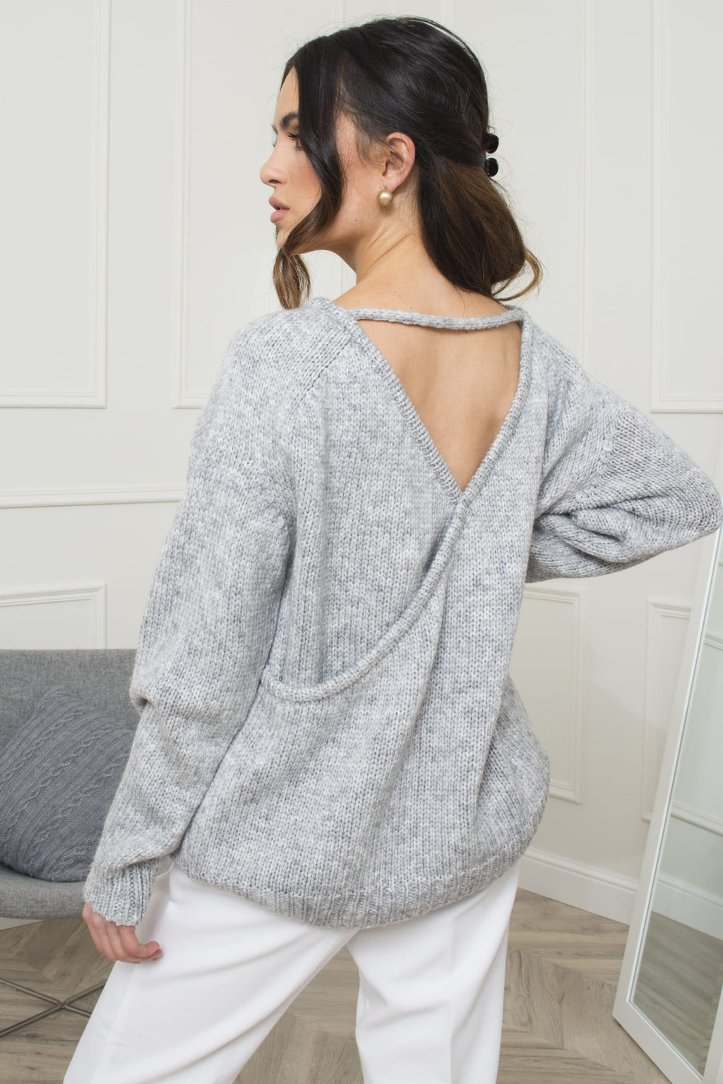 Sweter Damski, Model: Sara, Kolor: szary, Skład materiału: 48% Akryl; 33% Poliamid; 19% Wełna (Sweter Damski, zdjęcie 2)