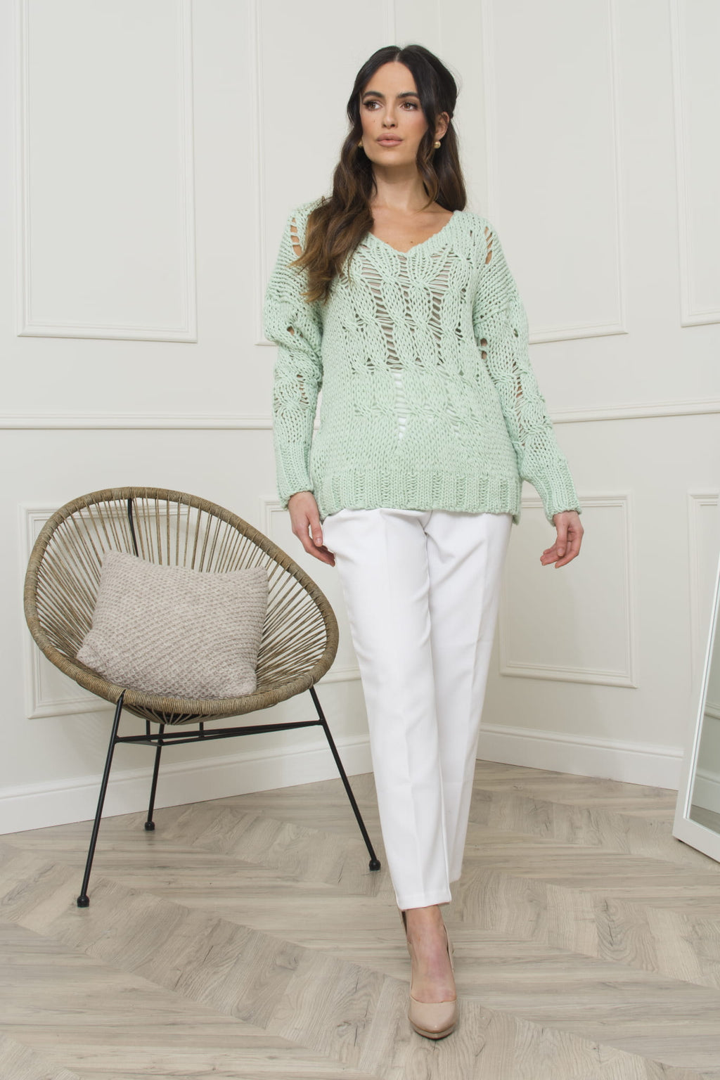 Sweter Damski, Model: Cleo, Kolor: pistacja, Skład materiału: 100% Wełna (Sweter Damski, zdjęcie 2)