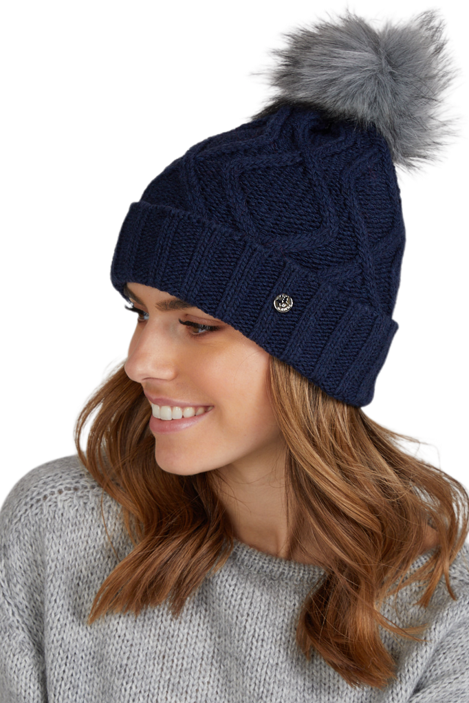 Czapka Damska, Model: Ismena, Kolor: granatowy, Skład materiału: 46% Akryl; 30% Wełna; 10% Wiskoza; 10% Alpaka; 4% Elastan, Rozmiar: Uniwersalny (54-60)