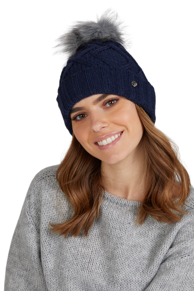 Czapka Damska, Model: Ismena, Kolor: granatowy, Skład materiału: 46% Akryl; 30% Wełna; 10% Wiskoza; 10% Alpaka; 4% Elastan, Rozmiar: Uniwersalny (54-60) (Czapka Damska, zdjęcie 2)