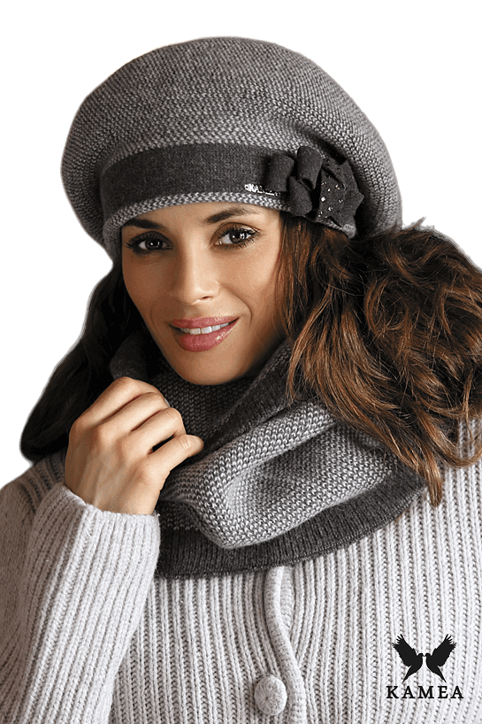 Beret Damski, Model: Amparo, Kolor: grafitowy, Skład materiału: 80% Wełna; 20% Poliamid, Przeznaczenie: Jesień/Zima, Rozmiar: Uniwersalny (54-60)