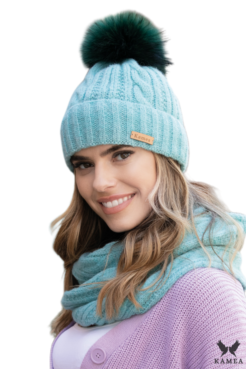 Komplet (Czapka+ Komin), Model: Nicky-Komplet, Kolor: turkusowy, Skład materiału: 57% Akryl; 29% Poliamid; 7% Wiskoza; 7% Wełna, Rozmiar: Uniwersalny (54-60)