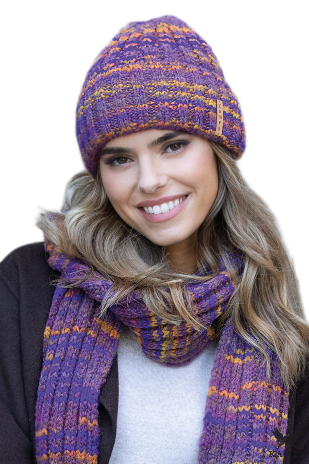 Komplety: czapka + szalik/komin, Model: Hera-Komplet, Kolor: fioletowy, Skład materiału: 65% Akryl; 21% Wełna; 14% Poliamid, Rozmiar: Uniwersalny (54-60)