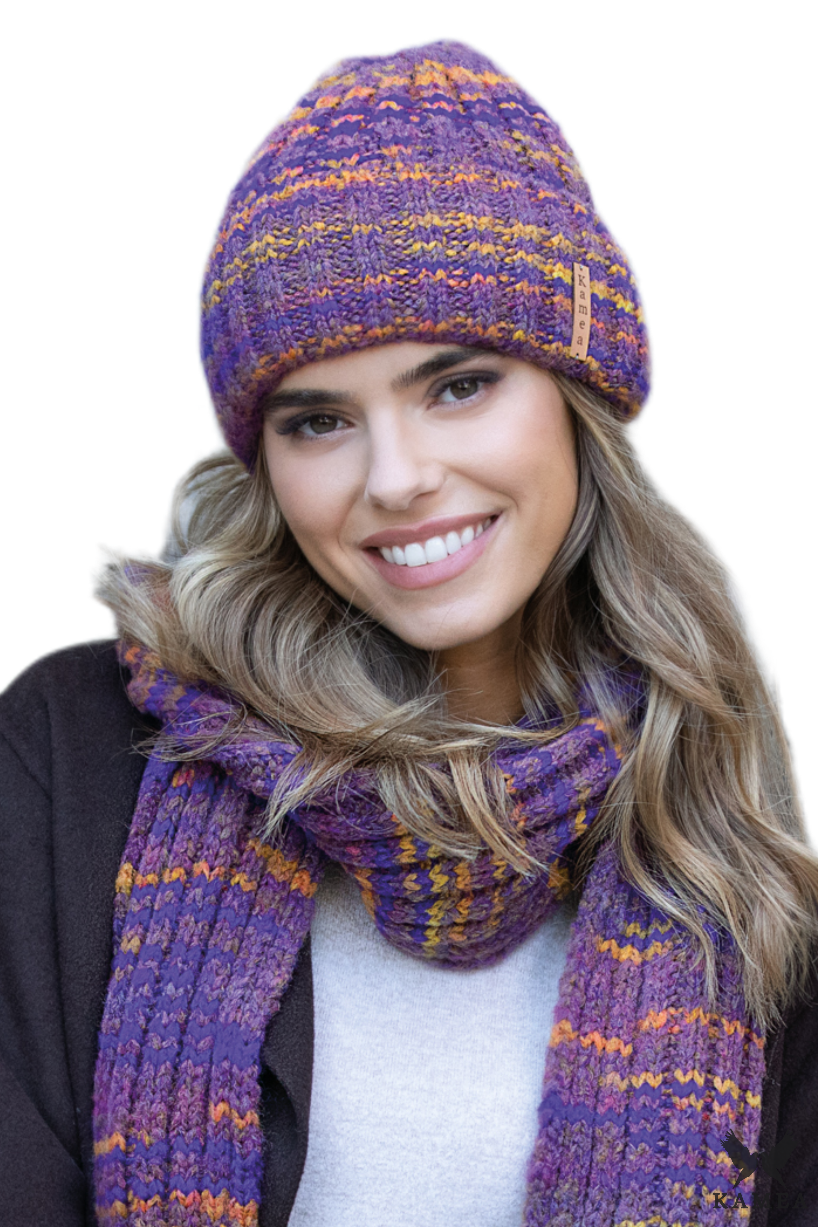 Komplety: czapka + szalik/komin, Model: Hera-Komplet, Kolor: fioletowy, Skład materiału: 65% Akryl; 21% Wełna; 14% Poliamid, Rozmiar: Uniwersalny (54-60)
