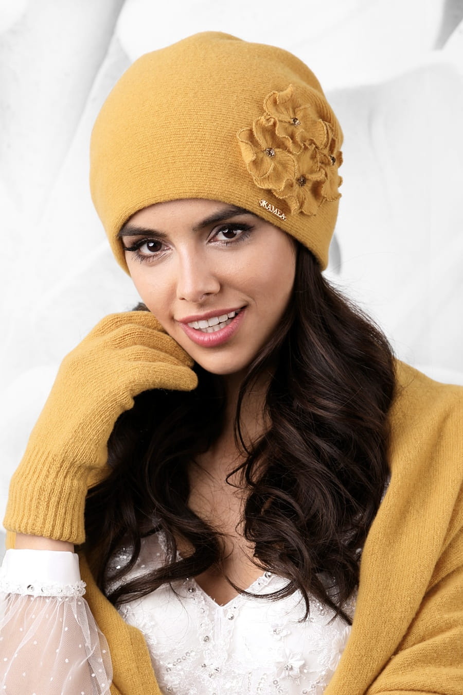 Rękawiczki, Model: Rękawiczki*01, Kolor: musztardowy, Skład materiału: 80% Wełna; 20% Poliamid, Rozmiar: Uniwersalny (Rękawiczki, zdjęcie 3)