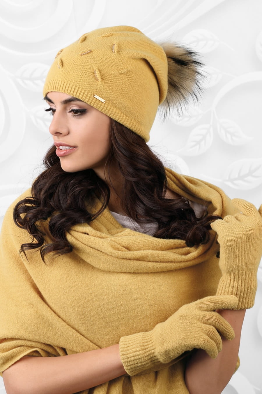 Rękawiczki, Model: Rękawiczki*01, Kolor: musztardowy, Skład materiału: 80% Wełna; 20% Poliamid, Rozmiar: Uniwersalny (Rękawiczki, zdjęcie 4)