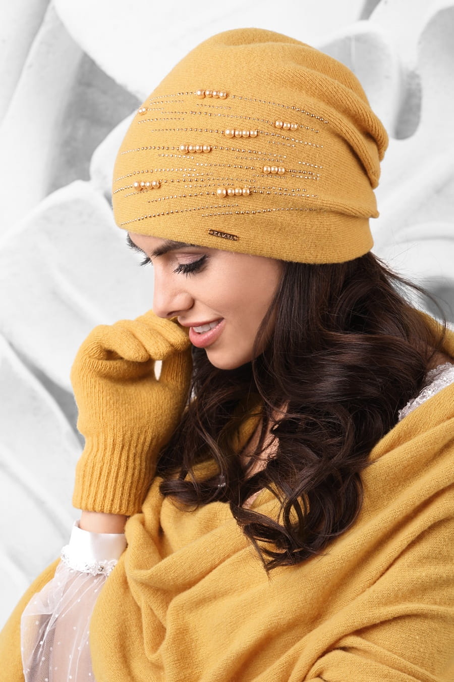 Rękawiczki, Model: Rękawiczki*01, Kolor: musztardowy, Skład materiału: 80% Wełna; 20% Poliamid, Rozmiar: Uniwersalny (Rękawiczki, zdjęcie 6)