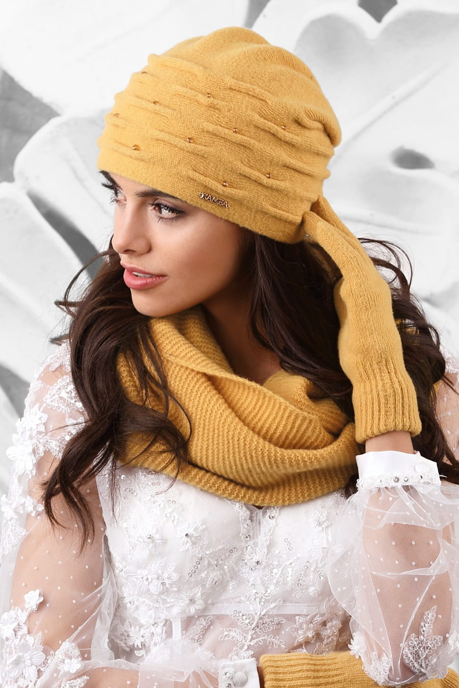 Rękawiczki, Model: Rękawiczki*01, Kolor: musztardowy, Skład materiału: 80% Wełna; 20% Poliamid, Rozmiar: Uniwersalny (Rękawiczki, zdjęcie 7)