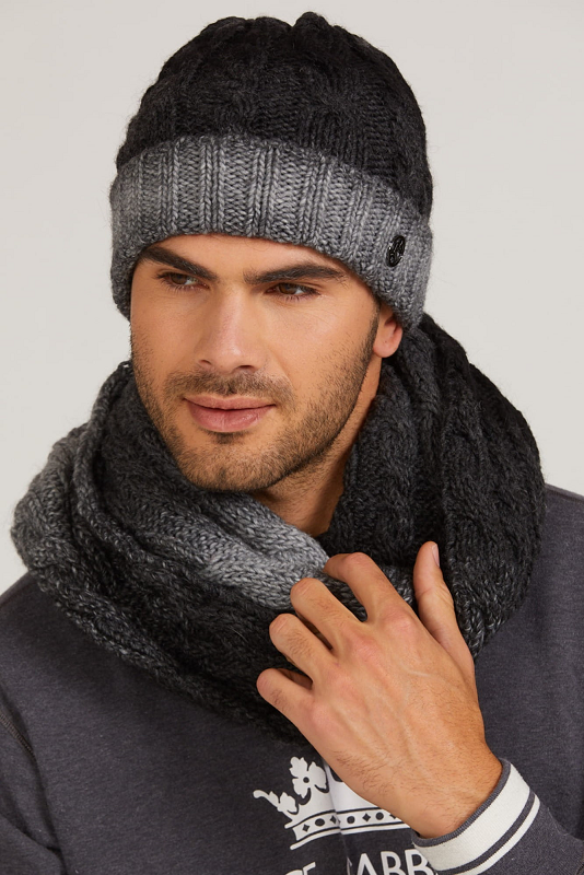 Komplet (Czapka+ Komin), Model: Rosario-Komplet, Kolor: grafitowy, Skład materiału: 55% Poliakryl; 25% Wełna; 20% Alpaka, Rozmiar: Uniwersalny (54-60) (Komplet (Czapka+ Komin), zdjęcie 2)