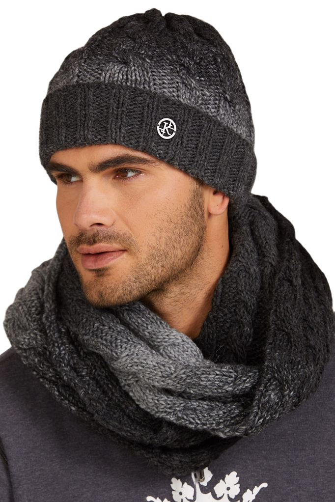 Komplet (Czapka+ Komin), Model: Rosario-Komplet, Kolor: grafitowy, Skład materiału: 55% Poliakryl; 25% Wełna; 20% Alpaka, Rozmiar: Uniwersalny (54-60)