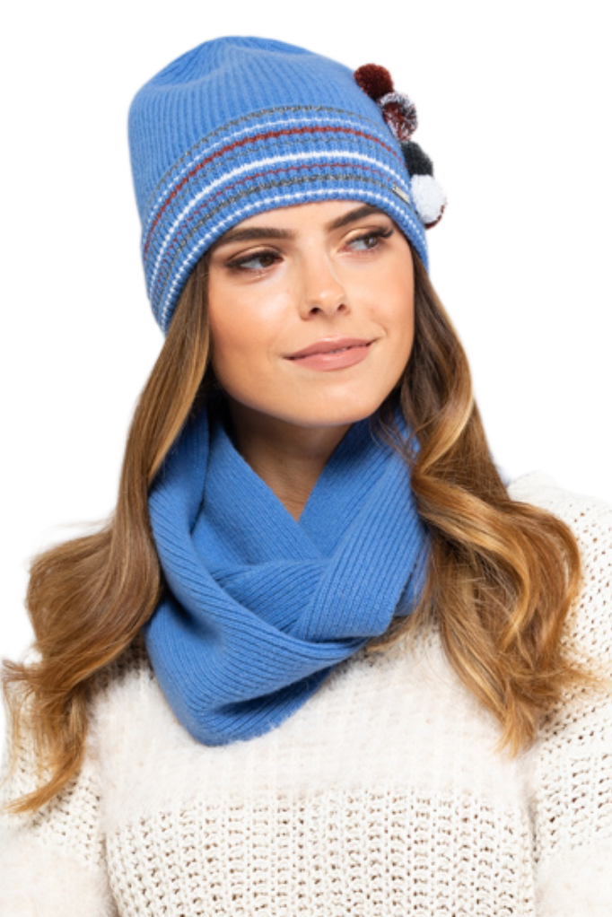 Komplet (Czapka+ Komin), Model: Kolorado-Komplet, Kolor: niebieski, Skład materiału: 80% Wełna; 20% Poliamid, Rozmiar: Uniwersalny (54-60)