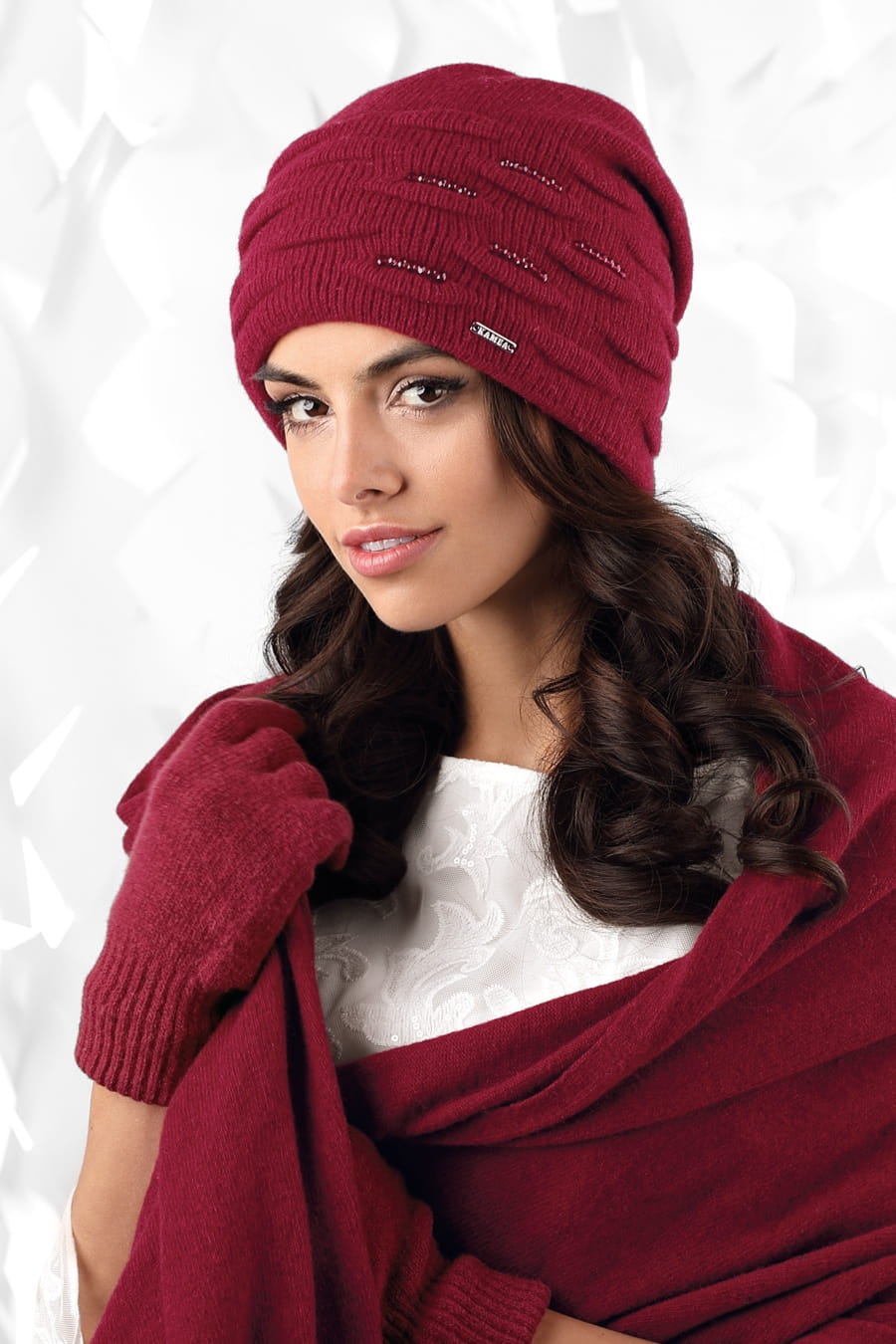 Rękawiczki, Model: Rękawiczki*01, Kolor: wino, Skład materiału: 80% Wełna; 20% Poliamid, Rozmiar: Uniwersalny (Rękawiczki, zdjęcie 4)