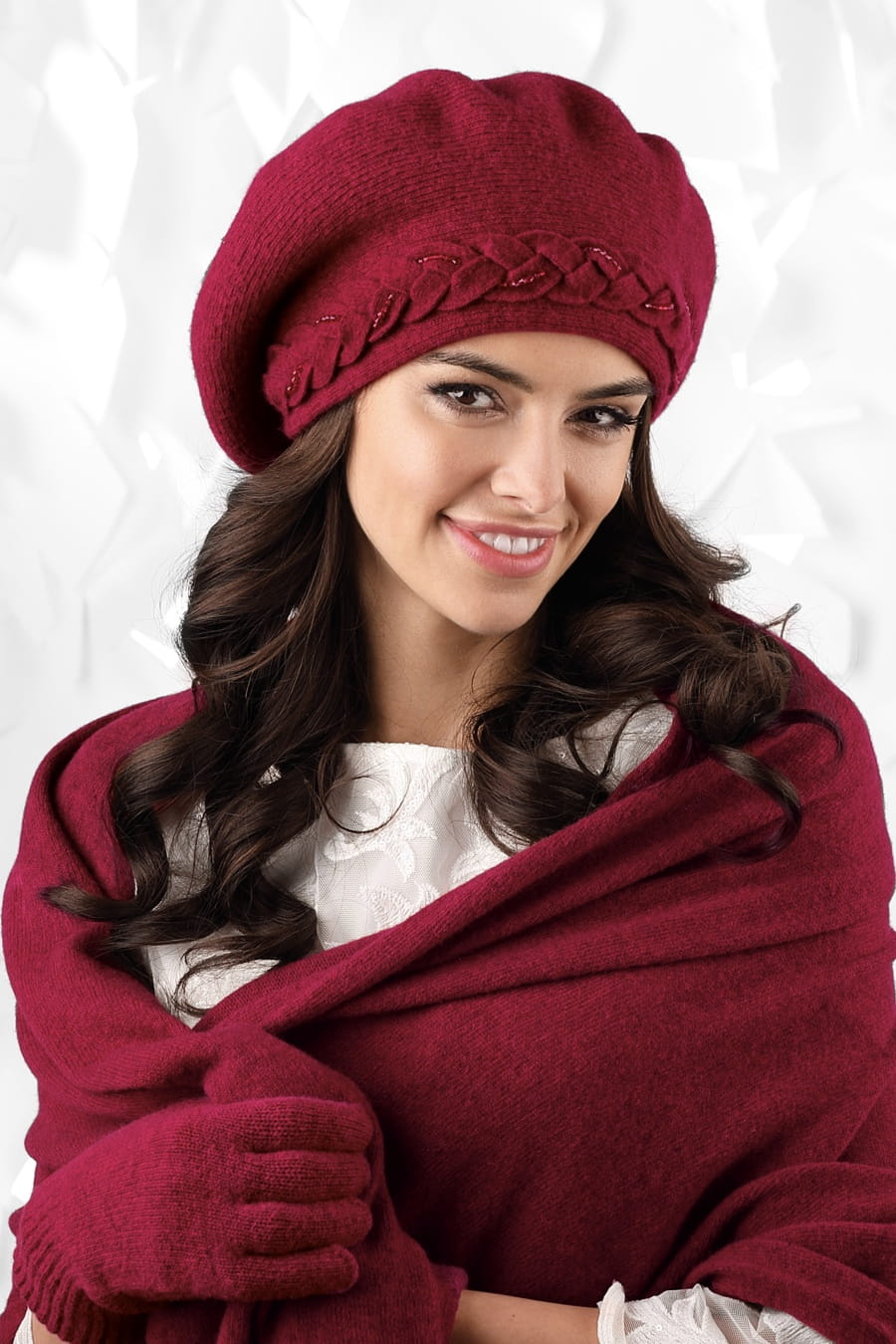 Rękawiczki, Model: Rękawiczki*01, Kolor: wino, Skład materiału: 80% Wełna; 20% Poliamid, Rozmiar: Uniwersalny (Rękawiczki, zdjęcie 5)