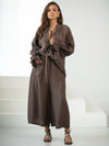 Linen 7/8 culottes - wide culottes with an elastic waistband. Brown color