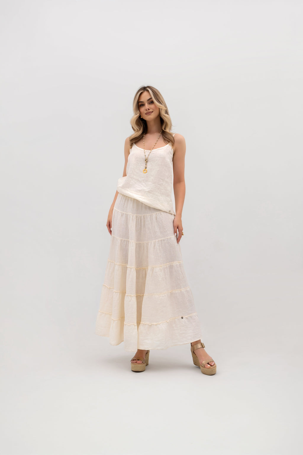 Stylowy lniany top w odcieniu Ecru, doskonały do boho stylizacji | Bastet | Spironik.pl