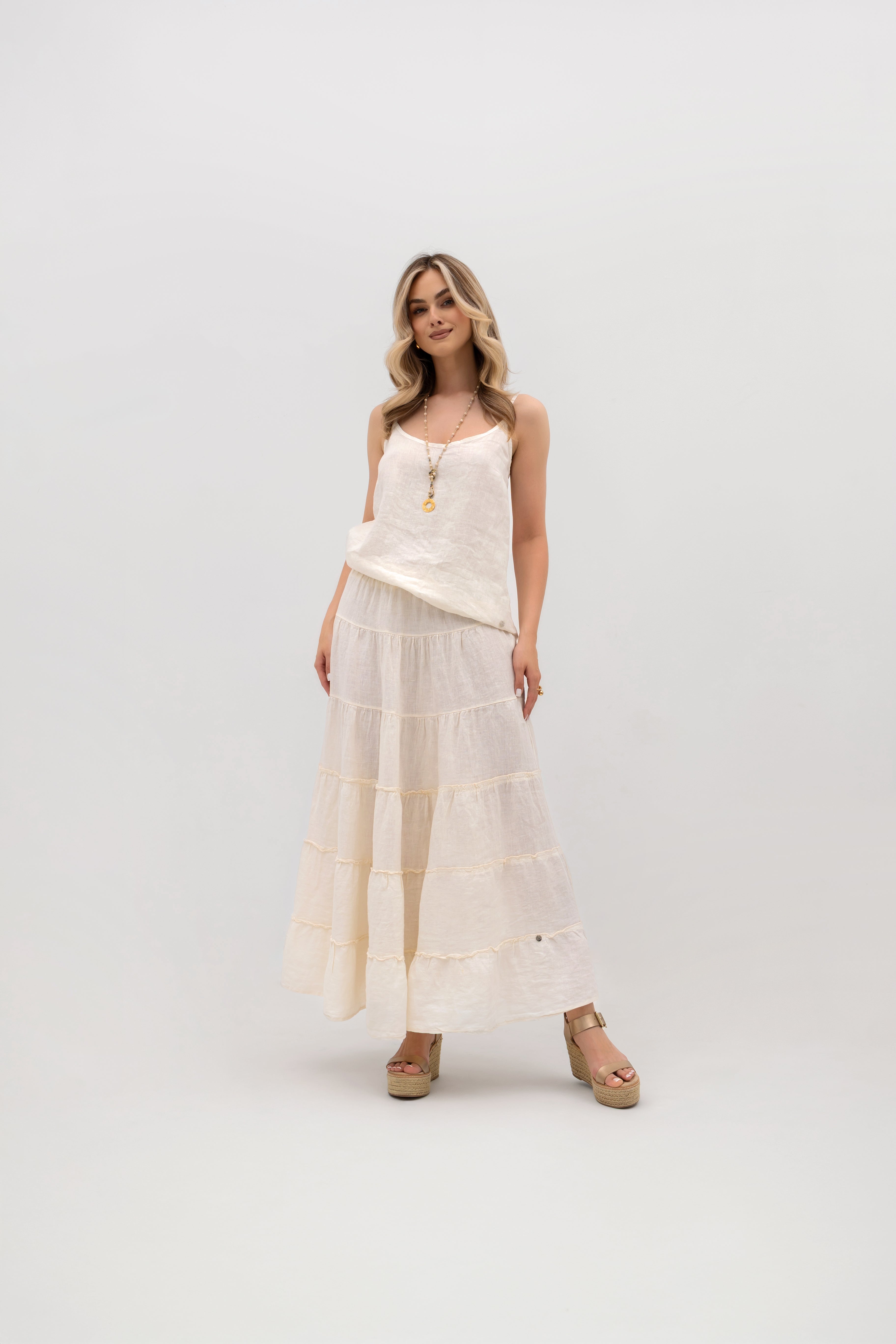 Stylowy lniany top w odcieniu Ecru, doskonały do boho stylizacji | Bastet | Spironik.pl