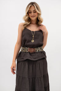 Women's linen tank top with straps - boho style. Color: Brown