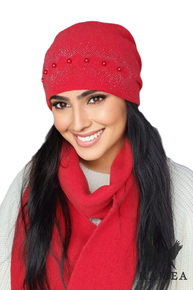 Czapka Damska, Model: Iman, Kolor: czerwony, Skład materiału: 80% Wełna; 20% Poliamid, Rozmiar: Uniwersalny (54-60)