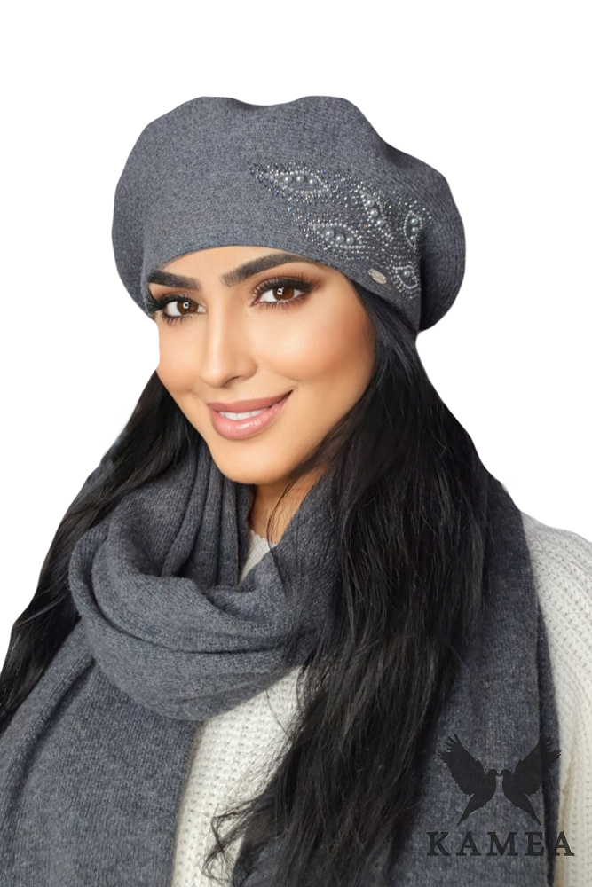 Beret Damski, Model: Heidi, Kolor: grafitowy, Skład materiału: 80% Wełna; 20% Poliamid, Przeznaczenie: Jesień/Zima, Rozmiar: Uniwersalny (54-60)