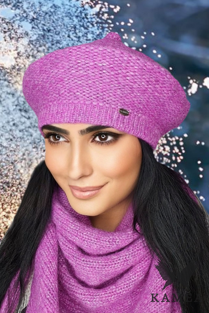 Komplet (Beret + Szalik), Model: Ofelia-Komplet, Kolor: różowy, Skład materiału: 30% Poliamid; 19% Poliester; 19% Merynos Wełna; 15% Wiskoza; 15% Kid Moher; 2% Lurex, Rozmiar: Uniwersalny (54-60) (Komplet (Beret + Szalik), zdjęcie 3)