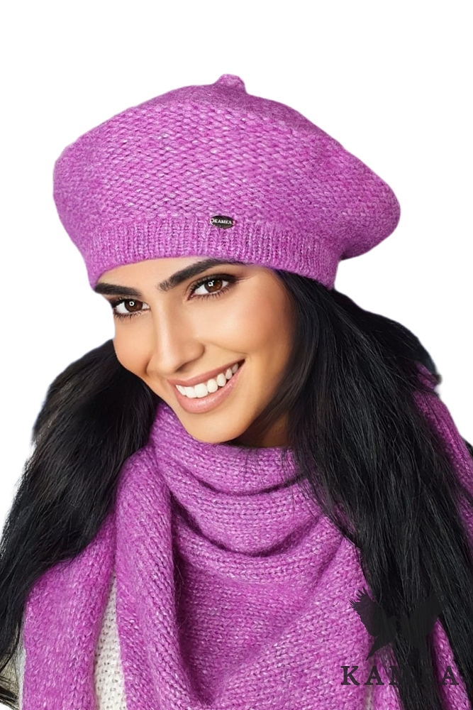 Komplet (Beret + Szalik), Model: Ofelia-Komplet, Kolor: różowy, Skład materiału: 30% Poliamid; 19% Poliester; 19% Merynos Wełna; 15% Wiskoza; 15% Kid Moher; 2% Lurex, Rozmiar: Uniwersalny (54-60)