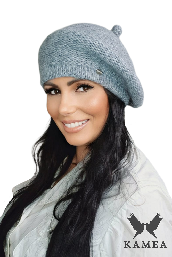 Beret Damski, Model: Ofelia, Kolor: szary, Skład materiału: 30% Poliamid; 19% Poliester; 19% Merynos Wełna; 15% Wiskoza; 15% Kid Moher; 2% Lurex, Przeznaczenie: Jesień/Zima, Rozmiar: Uniwersalny (54-60)