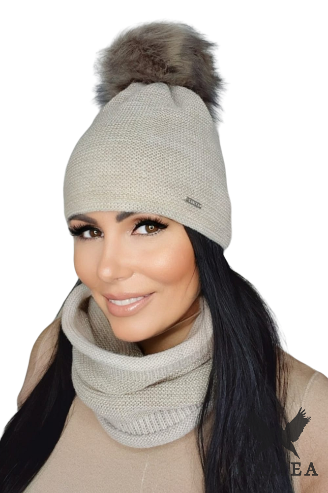 Komplet (Czapka+ Komin), Model: Ravello Komplet, Kolor: beżowy, Skład materiału: 40% Poliakryl; 30% Wełna; 20% Alpaka; 10% Poliamid, Rozmiar: Uniwersalny (54-60)