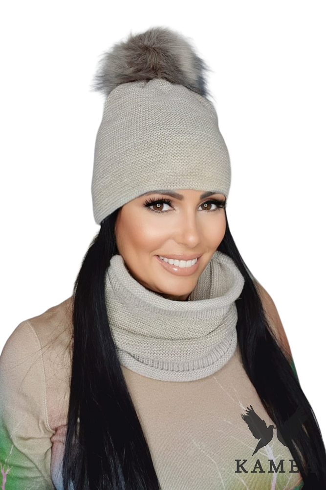 Komplet (Czapka+ Komin), Model: Ravello Komplet, Kolor: beżowy, Skład materiału: 40% Poliakryl; 30% Wełna; 20% Alpaka; 10% Poliamid, Rozmiar: Uniwersalny (54-60) (Komplet (Czapka+ Komin), zdjęcie 2)