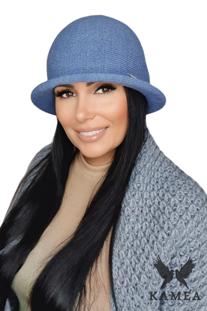 Kapelusz Damski, Model: Munira, Kolor: jeansowy, Skład materiału: 50% Akryl; 30% Wełna; 10% Wiskoza; 10% Alpaka, Przeznaczenie: Jesień/Zima, Rozmiar: Uniwersalny (54-60)