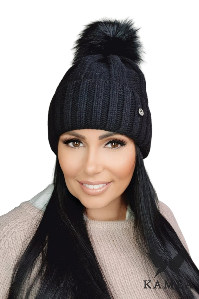 Czapki, Model: Karima, Kolor: czarny, Skład materiału: 80% Wełna; 20% Poliamid, Rozmiar: Uniwersalny (54-60)