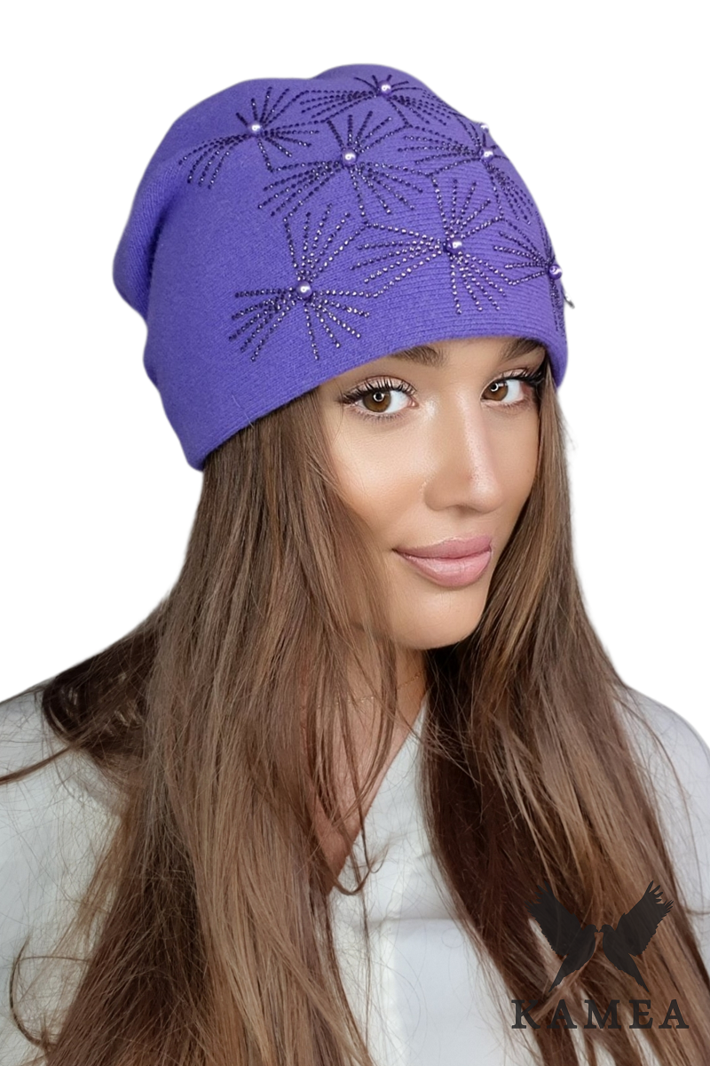 Czapki, Model: Huma, Kolor: fioletowy, Skład materiału: 80% Wełna; 20% Poliamid, Rozmiar: Uniwersalny (54-60) (Czapki, zdjęcie 2)