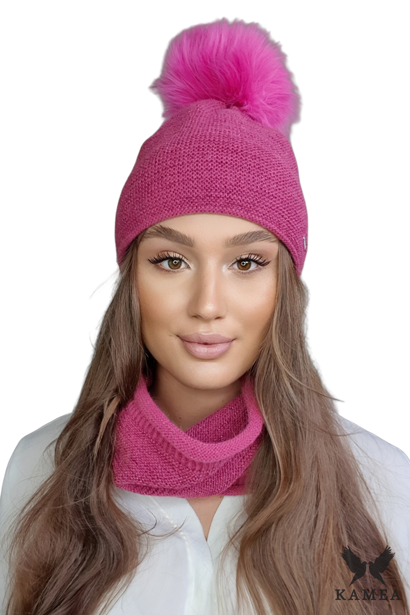 Komplet (Czapka+ Komin), Model: Ravello Komplet, Kolor: malinowy, Skład materiału: 40% Poliakryl; 30% Wełna; 20% Alpaka; 10% Poliamid, Rozmiar: Uniwersalny (54-60)
